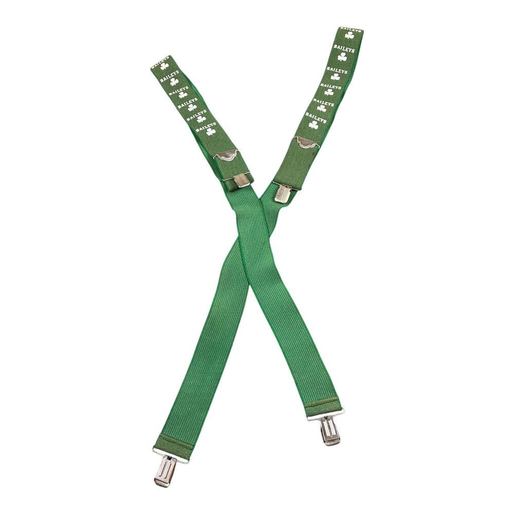 Vintage 90s Baileys Beer Green Stretch Suspenders Adjustable St. Patrick’s Day
